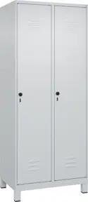 C+P Spind Classic PLUS, Füße, 2 Abteile, 1950x800x500mm, 7035/7035 Verschluss Sicherheits-Drehriegel 4 Garderobenhaken