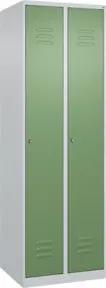 C+P Spind Classic PLUS, 2 Abteile, 1850x600x500mm, 7035/6011 Verschluss Zylinderschloss 4 Garderobenhaken Trennwand mittig