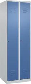 C+P Spind Classic PLUS, 2 Abteile, 1850x600x500mm, 7035/5023 Verschluss Zylinderschloss 4 Garderobenhaken Trennwand mittig