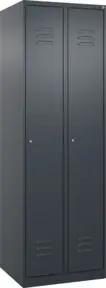 C+P Spind Classic PLUS, 2 Abteile, 1850x600x500mm, 7016/7016 Verschluss Zylinderschloss 4 Garderobenhaken Trennwand mittig
