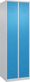 C+P Spind Classic PLUS, 2 Abteile, 1850x600x500mm, 7035/5012 Verschluss Zylinderschloss 4 Garderobenhaken Trennwand mittig