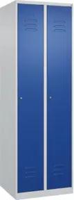 C+P Spind Classic PLUS, 2 Abteile, 1850x600x500mm, 7035/5010 Verschluss Zylinderschloss 4 Garderobenhaken Trennwand mittig