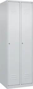 C+P Spind Classic PLUS, 2 Abteile, 1850x600x500mm, 7035/7035 Verschluss Zylinderschloss 4 Garderobenhaken Trennwand mittig