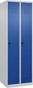 C+P Spind Classic PLUS, 2 Abteile, 1850x600x500mm, 7035/5010 Verschluss Sicherheits-Drehriegel 4 Garderobenhaken Trennwand mittig