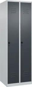 C+P Spind Classic PLUS, 2 Abteile, 1850x600x500mm, 7035/7016 Verschluss Sicherheits-Drehriegel 4 Garderobenhaken Trennwand mittig