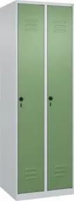 C+P Spind Classic PLUS, 2 Abteile, 1850x600x500mm, 7035/6011 Verschluss Sicherheits-Drehriegel 4 Garderobenhaken Trennwand mittig