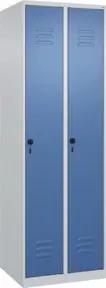 C+P Spind Classic PLUS, 2 Abteile, 1850x600x500mm, 7035/5023 Verschluss Sicherheits-Drehriegel 4 Garderobenhaken Trennwand mittig