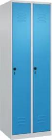 C+P Spind Classic PLUS, 2 Abteile, 1850x600x500mm, 7035/5012 Verschluss Sicherheits-Drehriegel 4 Garderobenhaken Trennwand mittig