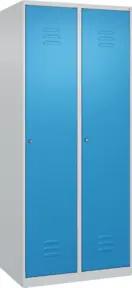 C+P Spind Classic PLUS, 2 Abteile, 1850x800x500mm, 7035/5012 Verschluss Zylinderschloss 4 Garderobenhaken Trennwand mittig