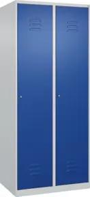 C+P Spind Classic PLUS, 2 Abteile, 1850x800x500mm, 7035/5010 Verschluss Zylinderschloss 4 Garderobenhaken Trennwand mittig