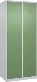 C+P Spind Classic PLUS, 2 Abteile, 1850x800x500mm, 7035/6011 Verschluss Zylinderschloss 4 Garderobenhaken Trennwand mittig