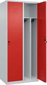 C+P Spind Classic PLUS, 2 Abteile, 1850x800x500mm, 7035/3020 Verschluss Sicherheits-Drehriegel 4 Garderobenhaken Trennwand mittig