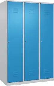 C+P Spind Classic PLUS, 3 Abteile, 1850x1200x500mm, 7035/5012 Verschluss Zylinderschloss 4 Garderobenhaken