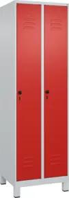 C+P Spind Classic PLUS, Füße, 2 Abteile, 1950x600x500mm, 7035/3020 Verschluss Sicherheits-Drehriegel 3 Garderobenhaken
