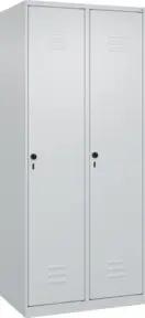 C+P Spind Classic PLUS, 2 Abteile, 1850x800x500mm, 7035/7035 Verschluss Sicherheits-Drehriegel 4 Garderobenhaken Trennwand mittig