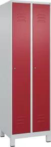 C+P Spind Classic PLUS, Füße, 2 Abteile, 1950x600x500mm, 7035/3003 Verschluss Zylinderschloss 3 Garderobenhaken