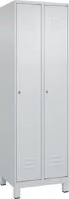 C+P Spind Classic PLUS, Füße, 2 Abteile, 1950x600x500mm, 7035/7035 Verschluss Zylinderschloss 3 Garderobenhaken