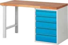 STIER Werkbank Premium mit 5 Schubladen BxTxH 1500x700x840mm RAL 7035 / RAL 5012