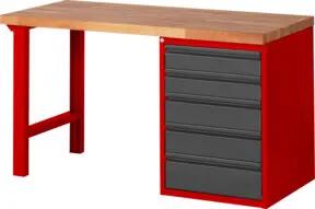STIER Werkbank Premium mit 5 Schubladen BxTxH 1500x700x890mm RAL 3000 / anthrazitmetallic