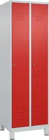 C+P Spind Classic PLUS, Füße, 2 Abteile, 1950x600x500mm, 7035/3020 Verschluss Zylinderschloss 4 Garderobenhaken Trennwand mittig