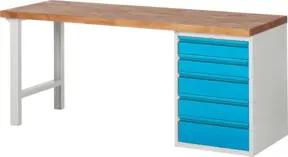 STIER Werkbank Premium mit 5 Schubladen BxTxH 2000x700x890mm RAL 7035 / RAL 5012