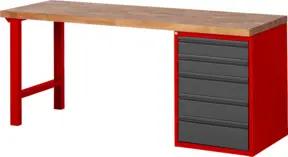 STIER Werkbank Premium mit 5 Schubladen BxTxH 2000x700x890mm RAL 3000 / anthrazitmetallic