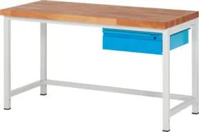 STIER Höhenverstellbare Werkbank Premium mit 1 Schublade BxTxH 1500x700x840-1040mm RAL 7035 / RAL 5012