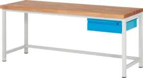 STIER Höhenverstellbare Werkbank Premium mit 1 Schublade BxTxH 2000x700x840-1040mm RAL 7035 / RAL 5012