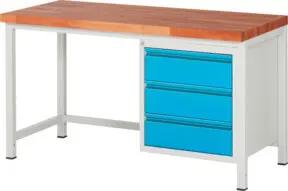 STIER Höhenverstellbare Werkbank Premium mit 3 Schubladen BxTxH 1500x700x840-1040mm RAL 7035 / RAL 5012