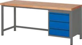 STIER Höhenverstellbare Werkbank Premium mit 3 Schubladen BxTxH 2000x700x840-1040mm anthrazitmetall / RAL 5010