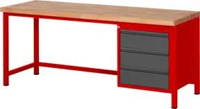 STIER Höhenverstellbare Werkbank Premium mit 3 Schubladen BxTxH 2000x700x840-1040mm RAL 3000 / anthrazitmetallic