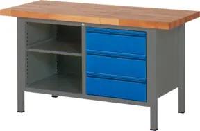 STIER Höhenverstellbare Werkbank Premium mit 3 Schubladen und einem offenen Fach BxTxH 1500x700x840-1040mm anthrazitmetall / RAL 5010