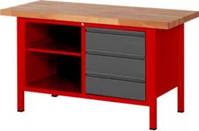 STIER Höhenverstellbare Werkbank Premium mit 3 Schubladen und einem offenen Fach BxTxH 1500x700x840-1040mm RAL 3000 / anthrazitmetallic