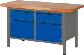 STIER Höhenverstellbare Werkbank Premium mit 2 Schubladen und 2 Flügeltüren BxTxH 1500x700x840-1040mm anthrazitmetall / RAL 5010