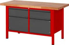 STIER Höhenverstellbare Werkbank Premium mit 2 Schubladen und 2 Flügeltüren BxTxH 1500x700x840-1040mm RAL 3000 / anthrazitmetallic