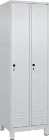C+P Spind Classic PLUS, Füße, 2 Abteile, 1950x600x500mm, 7035/7035 Verschluss Sicherheits-Drehriegel 4 Garderobenhaken Trennwand mittig