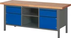 STIER Höhenverstellbare Werkbank Premium mit 2 Schubladen und 2 Flügeltüren BxTxH 2000x700x840-1040mm anthrazitmetall / RAL 5010
