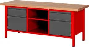 STIER Höhenverstellbare Werkbank Premium mit 2 Schubladen und 2 Flügeltüren BxTxH 2000x700x840-1040mm RAL 3000 / anthrazitmetallic