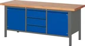 STIER Höhenverstellbare Werkbank Premium mit 3 Schubladen und 2 Flügeltüren BxTxH 2000x700x840-1040mm anthrazitmetall / RAL 5010