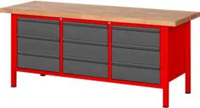 STIER Höhenverstellbare Werkbank Premium mit 9 Schubladen BxTxH 2000x700x840-1040mm RAL 3000 / anthrazitmetallic