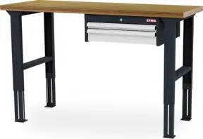 STIER Höhenverstellbare Werkbank mit 1x50, 1x100 mm Schubladen BxTxH 1500x600x760-1060 mm RAL 7016 / RAL 7035