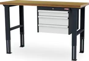 STIER Höhenverstellbare Werkbank mit 1x100, 2x150 mm Schubladen BxTxH 1500x600x760-1060 mm RAL 7016 / RAL 7035