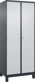C+P Spind Classic PLUS, Füße, 2 Abteile, 1950x800x500mm, 7016/7035 Verschluss Zylinderschloss 4 Garderobenhaken Trennwand mittig