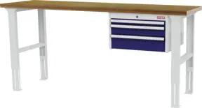 STIER Höhenverstellbare Werkbank mit 1x50, 1x100, 1x150 mm Schubladen BxTxH 1500x600x760-1060 mm RAL 7035 / RAL 5010