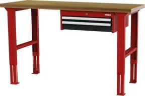 STIER Höhenverstellbare Werkbank mit 1x50, 1x100 mm Schubladen BxTxH 1500x600x760-1060 mm RAL 3020 / RAL 7016