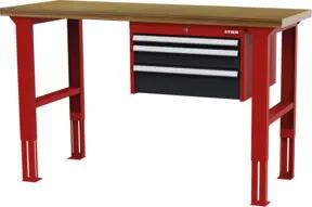 STIER Höhenverstellbare Werkbank mit 1x50, 1x100, 1x150 mm Schubladen BxTxH 1500x600x760-1060 mm RAL 3020 / RAL 7016