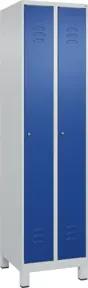 C+P Spind Classic PLUS, Füße, 2 Abteile, 1950x500x500mm, 7035/5010 Verschluss Zylinderschloss 3 Garderobenhaken