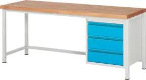 STIER Höhenverstellbare Werkbank Premium mit 3 Schubladen BxTxH 2000x700x840-1040mm RAL 7035 / RAL 5012