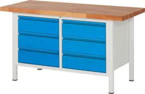 STIER Höhenverstellbare Werkbank Premium mit 6 Schubladen BxTxH 1500x700x840-1040mm RAL 7035 / RAL 5012