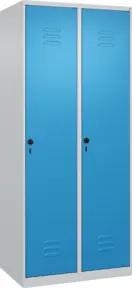 C+P Spind Classic PLUS, 2 Abteile, 1850x800x500mm, 7035/5012 Verschluss Sicherheits-Drehriegel 4 Garderobenhaken Trennwand mittig